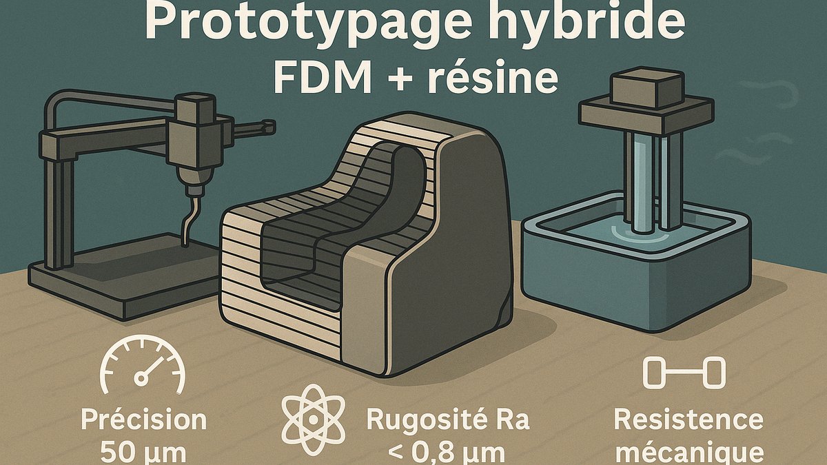 Prototypes imprimés en 3D : FDM et SLA pour validation fonctionnelle et esthétique.