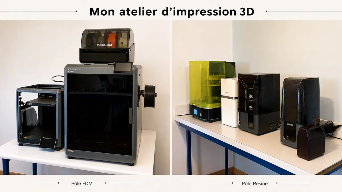 Atelier ImprimeZen3D équipé d'imprimantes 3D FDM et résine pour le prototypage et les petites séries