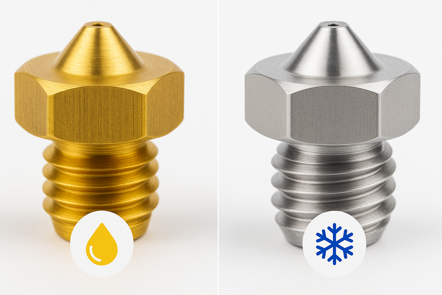 Comparatif visuel de buses laiton et inox pour impression 3D